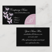 ピンクか紫色の蝶モノグラムの名刺 名刺 (正面/裏面)