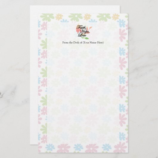 ピンクか緑の花の信頼の希望愛 便箋 (正面/裏面)
