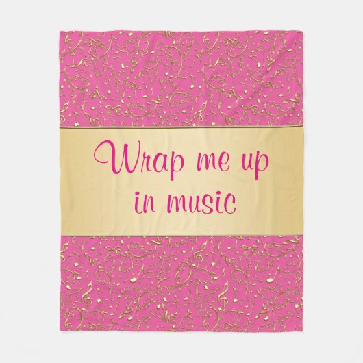 ピンクか色および金ゴールド音楽ノート毛布 フリースブランケット (正面)