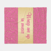 ピンクか色および金ゴールド音楽ノート毛布 フリースブランケット (正面(横))