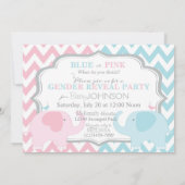 ピンクか青い象及びシェブロンの性は明らかにします 招待状 (裏面)