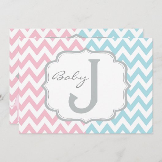 ピンクか青い象及びシェブロンの性は明らかにします 招待状 (正面/裏面)