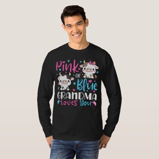 ピンクか青おばあちゃんが愛するギフト牛のベビーM L Tシャツ (正面フル)