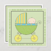 ピンクか青か。 キャリッジ中立ベビーシャワーのベビー 招待状 (正面/裏面)