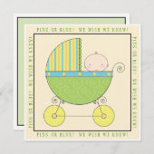 ピンクか青か?ベビーインキャリッジニュートラルベビーシャワー 招待状 (正面/裏面)