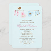 ピンクか青か。 Clotheslineのベビーシャワー 招待状 (正面/裏面)