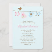 ピンクか青か。 Clotheslineのベビーシャワー 招待状 (正面)