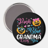 ピンクか青のおばあちゃんがカボチャのベビーサークル マグネット (正面/裏面)