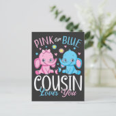 ピンクか青の従兄弟があなたを愛してるぞ象の赤ちゃん ポストカード (スタンド正面)