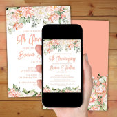 ピンクがかったアイボリーの花柄 5周年結婚記念日 招待状