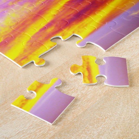 ピンクがかった紫のオレンジ色の黄金色の空 ジグソーパズル (側面)