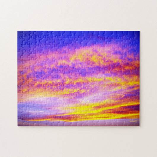 ピンクがかった紫のオレンジ色の黄金色の空 ジグソーパズル (横)