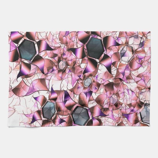 ピンクがかった花弁のような形に囲まれた六角形 キッチンタオル (横)