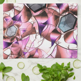 ピンクがかった花弁のような形に囲まれた六角形 キッチンタオル