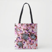 ピンクがかった花弁のような形に囲まれた六角形 トートバッグ (正面)