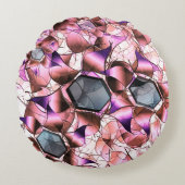 ピンクがかった花弁のような形に囲まれた六角形 ラウンドクッション (正面)