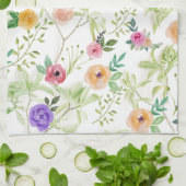 ピンクがかった黄色の紫色の赤いフローラの花 キッチンタオル (折り畳み)