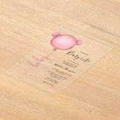 ピンクがかわいい気球の赤ちゃんシャワー アクリル招待状 (レイダウン)