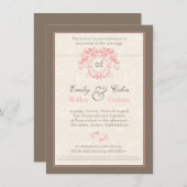 ピンクがクリームのダマス淡い色のク結婚式に渦巻く 招待状 (正面/裏面)