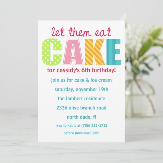 ピンクがケーキの誕生食べ日パーティーの招待を受ける 招待状 (スタンド正面)