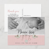 ピンクが可愛いモノクロ写真の出産報告カード ポストカード (正面/裏面)