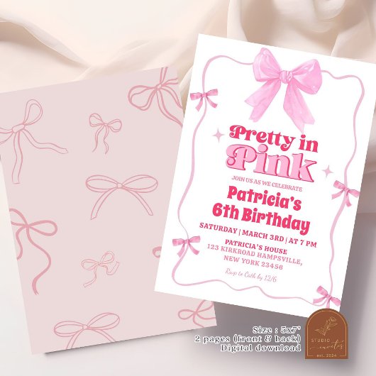 ピンクが可愛い誕生日 招待状