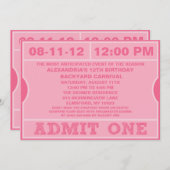 ピンクが1回のチケット招待状誕生会を認める 招待状 (正面/裏面)