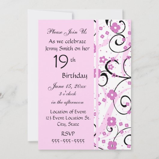 ピンクが19歳の誕生日パーティーの招待状を回す 招待状 (裏面)