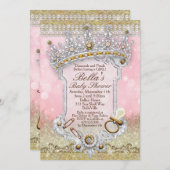 ピンクきらきら光るグリッターベビーシャワー招待状 招待状 (正面/裏面)