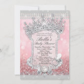 ピンクきらきら光るグリッターベビーシャワー招待状 招待状 (正面)