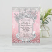 ピンクきらきら光るグリッターベビーシャワー招待状 招待状 (スタンド正面)