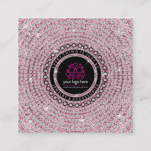 ピンクきらきら光るジュエリーダイヤモンドパンチロイヤリティ スクエア名刺 (裏面)