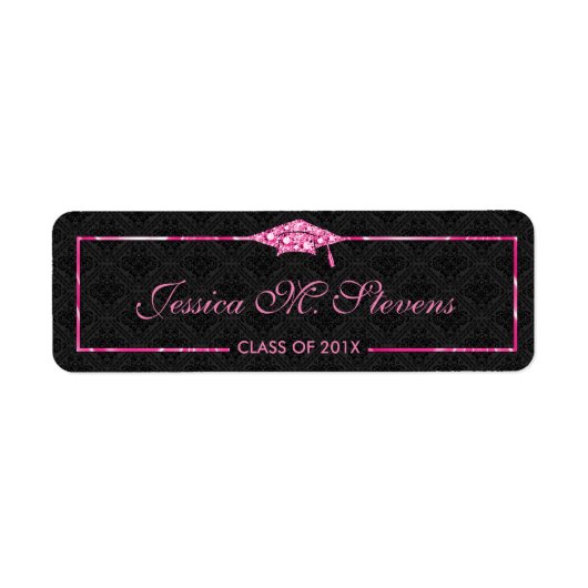 ピンクきらきら光るフレーム付き白黒ハット ラベル (正面)