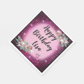 ピンクきらきら光るフローラバード誕生日 スタンダードランチョンナプキン (角)