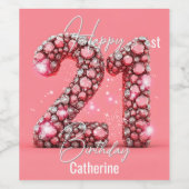 ピンクきらめくと白の宝石21歳の誕生日 ワインラベル (シングルラベル)