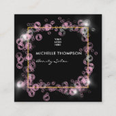 ピンクきらめくと金ゴールドのシャボン玉美しいサロン スクエア名刺 (正面)