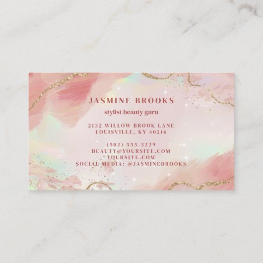 ピンクきらめくと金ゴールドグリッターの水色 名刺 (裏面)