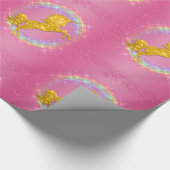 ピンクきらめくに金色のユニコーン ラッピングペーパー (角)