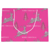 ピンクきらめくのクリスマスにダイヤモンドトナカイ ラージペーパーバッグ (正面)