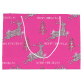 ピンクきらめくのクリスマスにダイヤモンドトナカイ ラージペーパーバッグ (裏面)