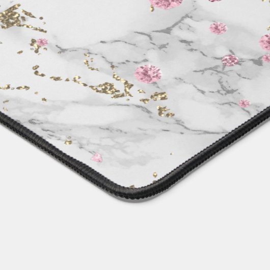 ピンクきらめくの宝石と大理石をパーソナライズ デスクマット (コーナー)