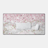 ピンクきらめくの宝石と大理石をパーソナライズ デスクマット (キーボード&マウス)
