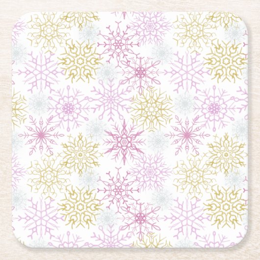 ピンクきらめくの雪 スクエアペーパーコースター (正面)