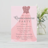 ピンクきらめくグリッターガウンキンセアニェラパーティー 招待状 (スタンド正面)