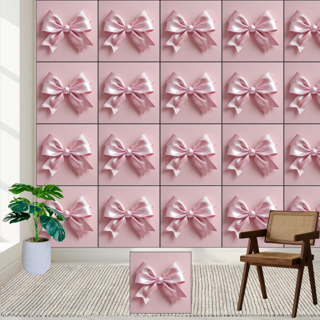 ピンクきらめくグリッターボウ 壁紙 (クリエイターアップロード済み)