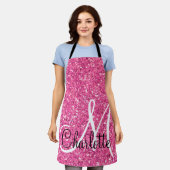 ピンクきらめくグリッターモノグラムのエプロン エプロン (着用した状態)