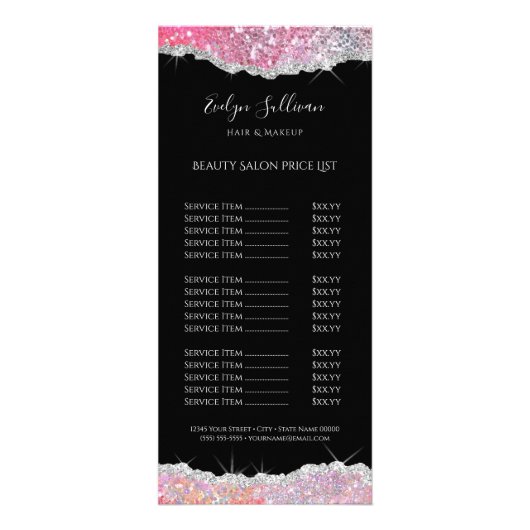 ピンクきらめくグリッター価格表ラックカード ラックカード (正面)