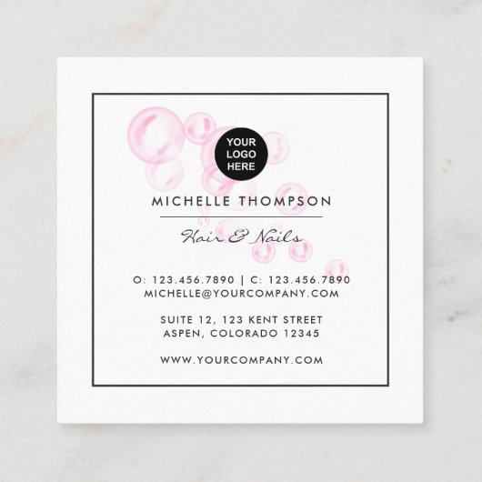 ピンクきらめくシャボン玉美しいサロン スクエア名刺 (裏面)