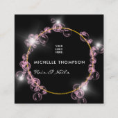 ピンクきらめくシャボン玉美しいサロン スクエア名刺 (正面)