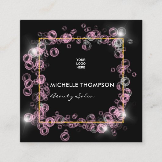 ピンクきらめくシャボン玉美しい業界 スクエア名刺 (正面)